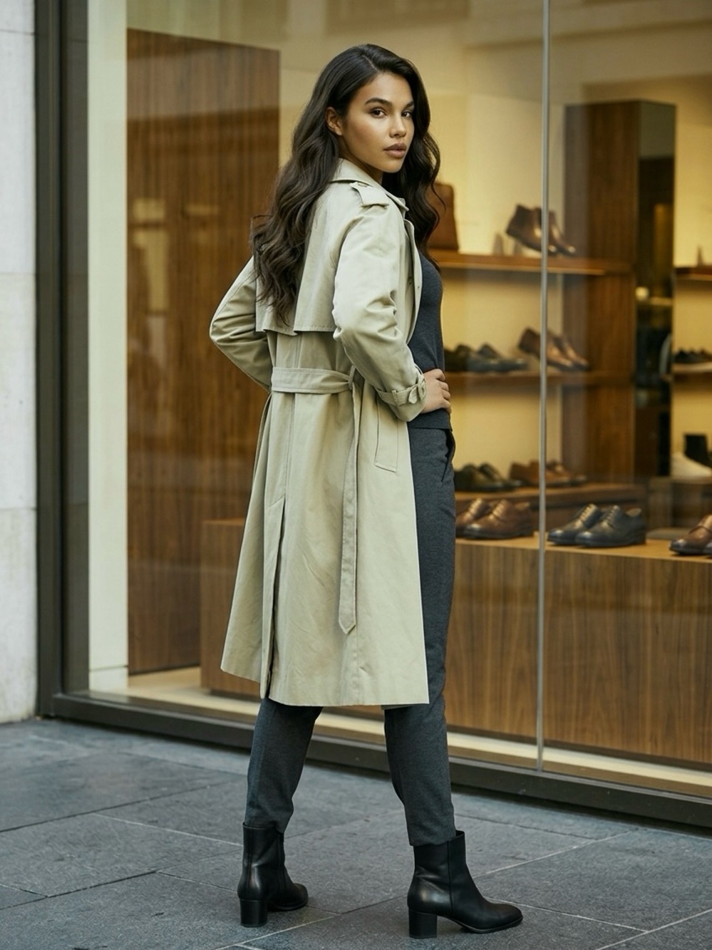 London Fog Vintage Double-Breasted Trench Coat No Lining Light Sage Color Size8p - Picture 3 of 6